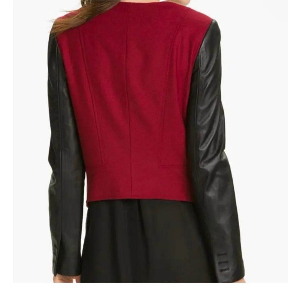 Rebecca minkoff Della wool blend / leather blazer red black small - Picture 3 of 14
